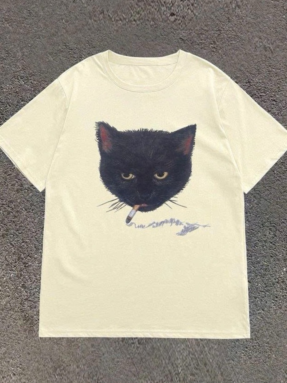 Gildan Cream Tee with Black Cat Graphic